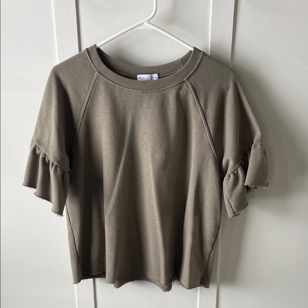 Michael Stars Khaki/green  Ruffle Sleeve Tee sweatshirt